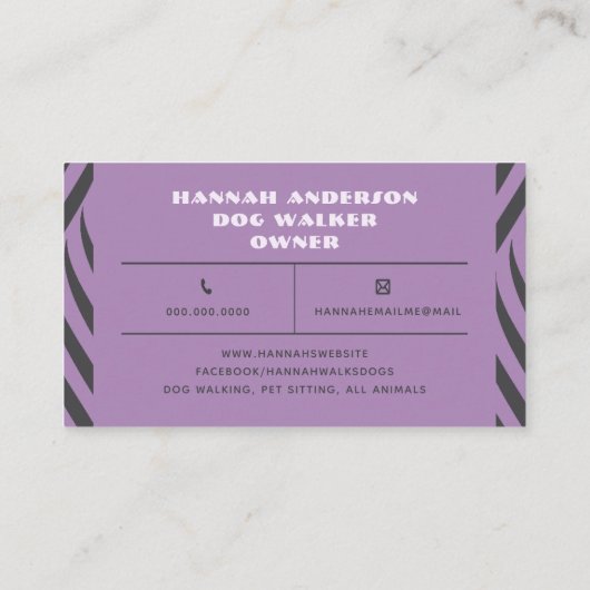 ペットシッター犬歩く動物気に紫抽象芸術 名刺 (裏面)