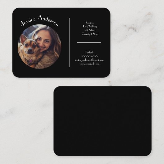 ペットシッター用のカスタマイズ可能なブラックビジネスカード 名刺 (正面/裏面)