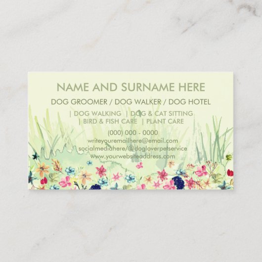 ペットシッター・ウォーカー犬ペトケアグリーンフローラ 名刺 (裏面)