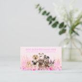 ペットシッター ウォーカー 犬のペットケア ピンクの花 名刺 (スタンド正面)