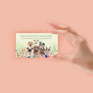 ペットシッター ウォーカー 犬 ペットケア 緑の花 名刺