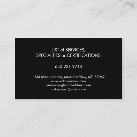 ペットシッター | グルーマーサービス ユニーク モダン ブラック 名刺 (裏面)