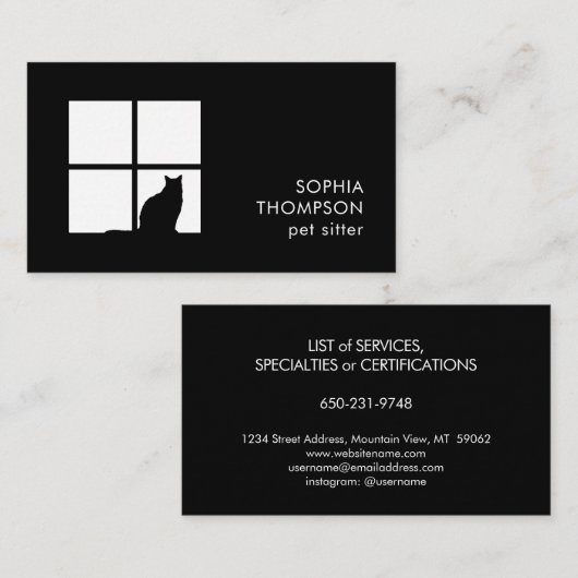 ペットシッター | グルーマーサービス ユニーク モダン ブラック 名刺 (正面/裏面)