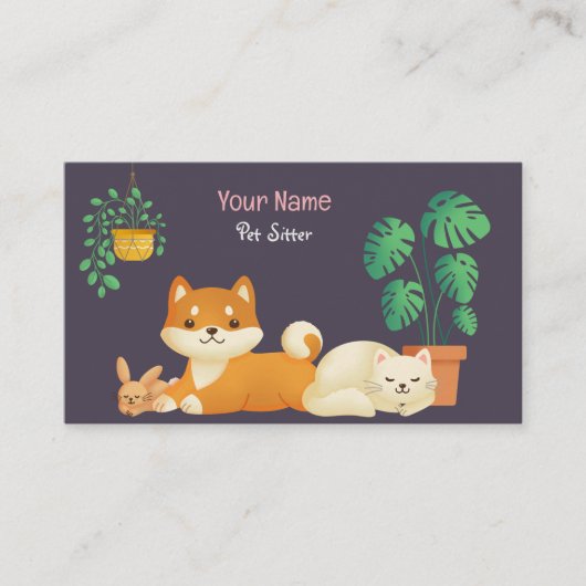ペットシッター/ペットシーティングビジネスカードかわいい動物 名刺 (正面)