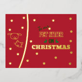 ペットシッターonクリスマスキャット&ドッグ金ゴールドホリデー 箔シーズンポストカード (正面)
