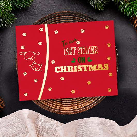 ペットシッターonクリスマスキャット&ドッグ金ゴールドホリデー 箔シーズンポストカード