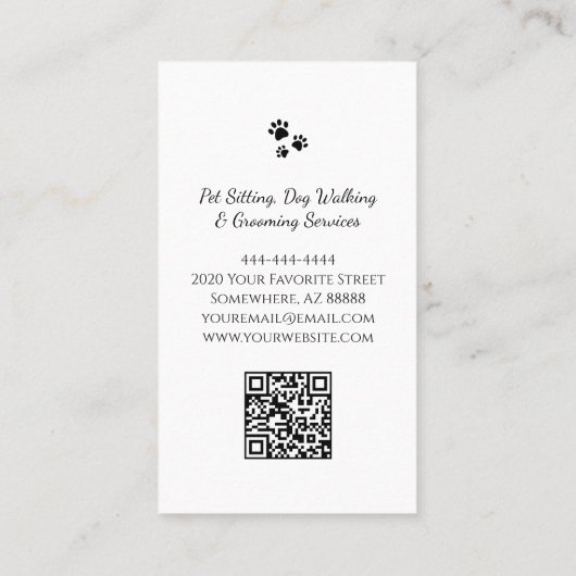 ペットシッターQRコードかわいいウインキング猫白黒 名刺 (裏面)