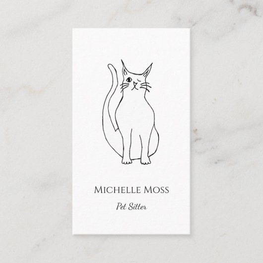 ペットシッターQRコードかわいいウインキング猫白黒 名刺 (正面)