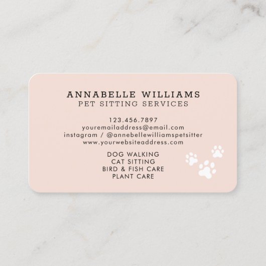 ペットシッティングサービスバラ金ゴールド&赤面ピンクブシン 名刺 (裏面)