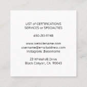 ペットシッティングトリマーサモダンービス白黒 スクエア名刺 (裏面)