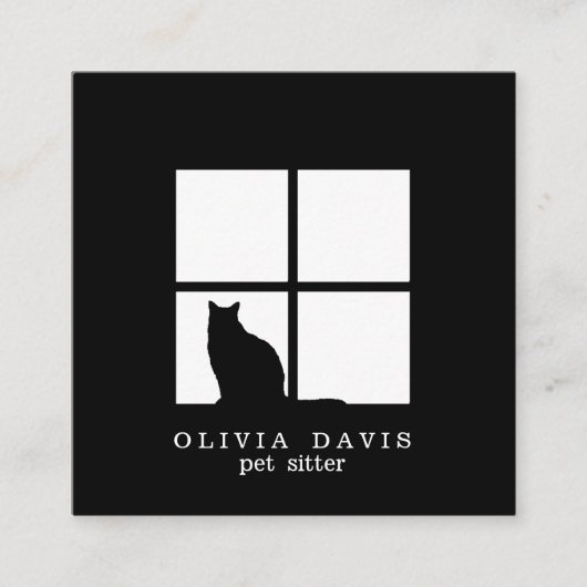 ペットシッティングトリマーサモダンービス白黒 スクエア名刺 (正面)