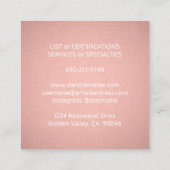 ペットシッティングトリマーサービスピンクローズ金ゴールド スクエア名刺 (裏面)