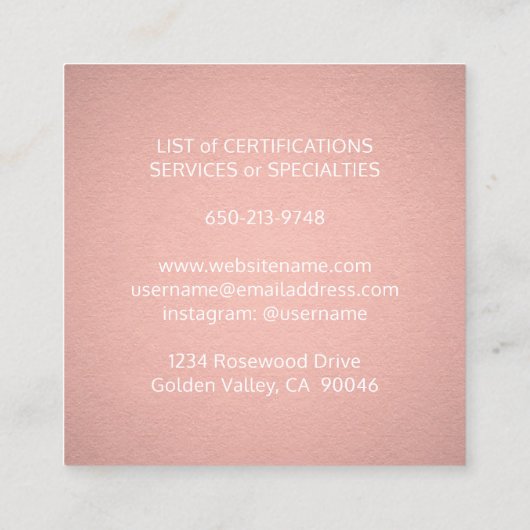 ペットシッティングトリマーサービスピンクローズ金ゴールド スクエア名刺 (裏面)