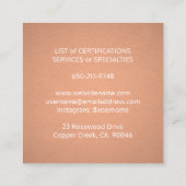 ペットシッティングトリマーサービス銅のメタリックルック スクエア名刺 (裏面)