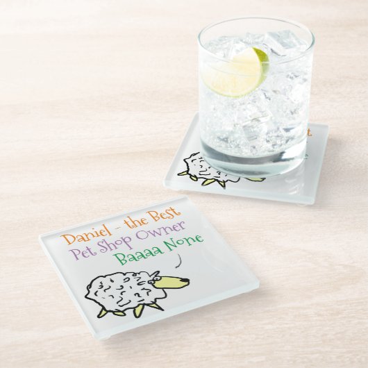 ペットショップオーナーグラスコースター用ヒツジデザイン ガラスコースター (アングル)