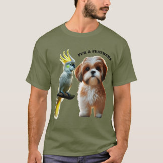 ペットシーズー（犬）の愛犬とCockatoo Bird URM Tシャツ