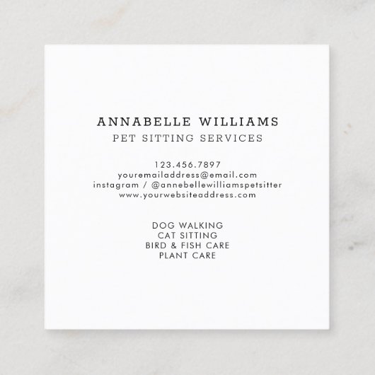 ペットシーティングサービスバラ金ゴールド&ブラック スクエア名刺 (裏面)