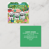 ペットシーティング&ドッグウォーカーカラフルフローラパークシック スクエア名刺 (正面/裏面)