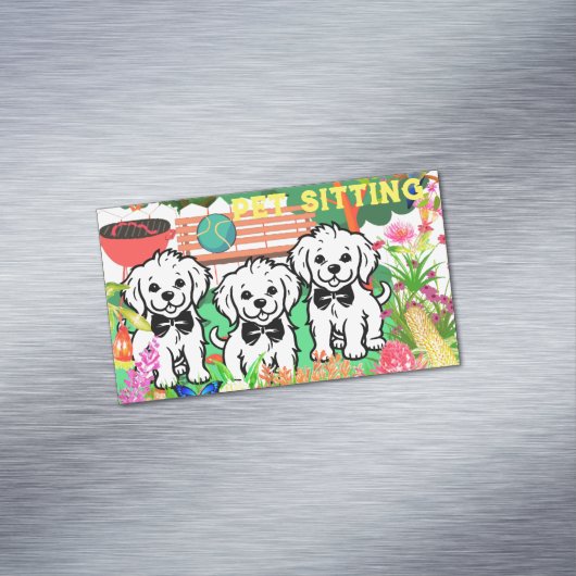 ペットシーティング&ドッグウォーカーカラフルフローラパークシック マグネット名刺 (インサイチュ)
