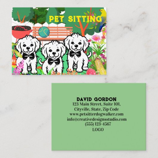ペットシーティング&ドッグウォーカーカラフルフローラパークシック 名刺 (正面/裏面)
