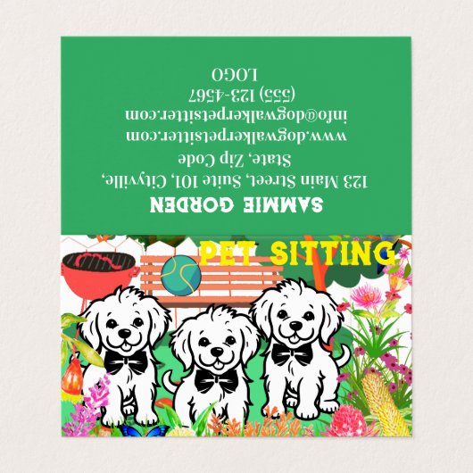 ペットシーティング&ドッグウォーカーカラフルフローラパークシック 名刺 (外部フラット)