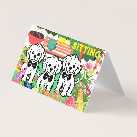 ペットシーティング&ドッグウォーカーカラフルフローラパークシック 名刺 (正面)