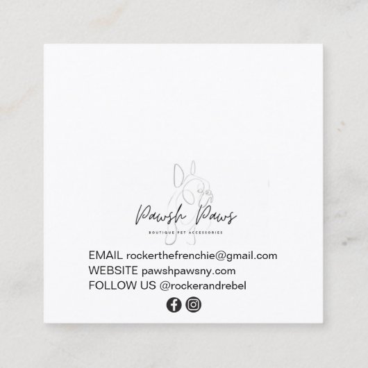 ペットスター |ミニマモダンリストシンプルの写真とロゴ スクエア名刺 (裏面)