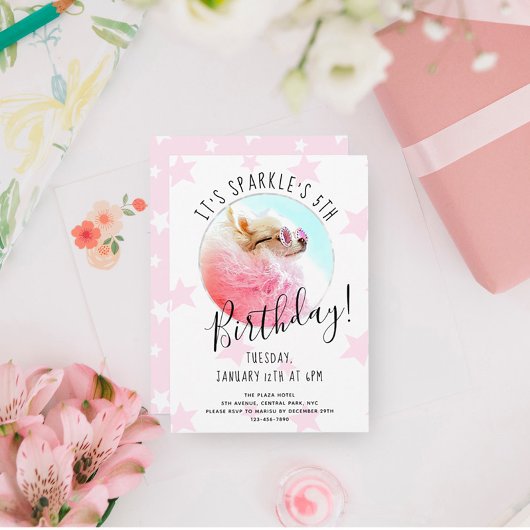 ペットスター | Photo Dog Birthday Party Stars 招待状