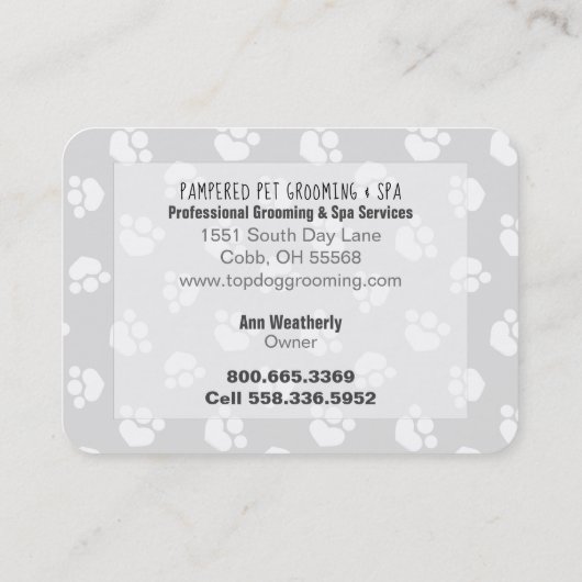 ペットスパドッグトリマービジネスレインボープードルGY 名刺 (裏面)