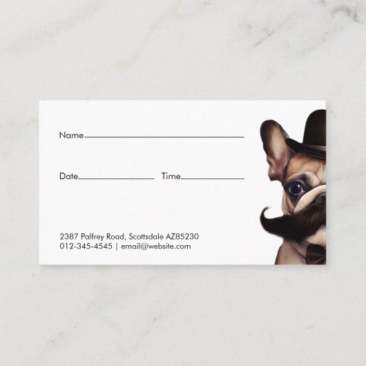 ペットトリマーおもしろいフランスのブルドッグ 予約カード (裏面)