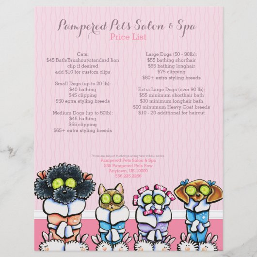 ペットトリマースパドッグキャットローブピンク価格シート チラシ (正面)