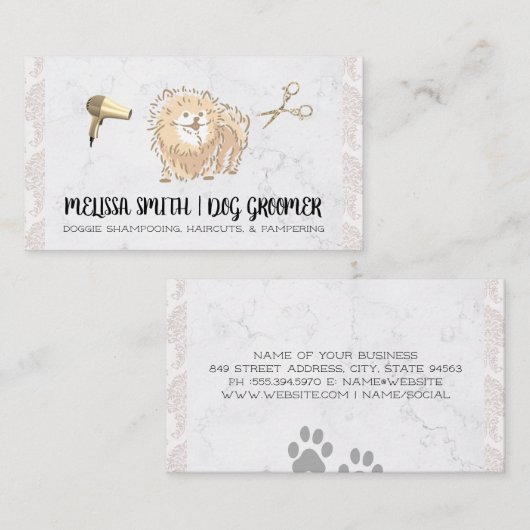 ペットトリマー | かわいいポメラニア犬ドギー 名刺 (正面/裏面)