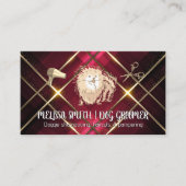 ペットトリマー |かわいいポメラニア犬 |金ゴールド金属トリム 名刺 (正面)