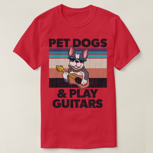 ペットドッグと遊ギターのヴィンテージデザイン Tシャツ (デザイン正面)