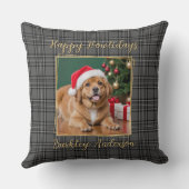 ペットドッグウィンターグレープレイドカスタム金ゴールドモダン写真 クッション (裏面)