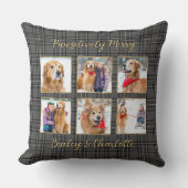 ペットドッグカスタムグレイ写真コラージュクリスマスプレイド クッション (正面)