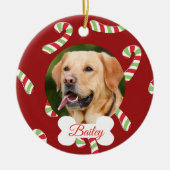 ペットドッグキャットホリデーカスタマイズフォトキャンディーケーン セラミックオーナメント (正面)