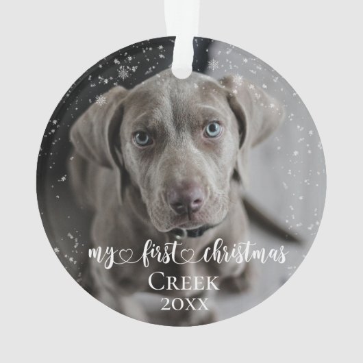 ペットドッグキャット写真私の初めてのクリスマス手書き オーナメント (裏面)