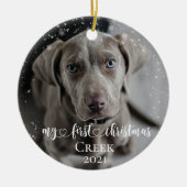 ペットドッグキャット写真私の初めてのクリスマス手書き セラミックオーナメント (正面)