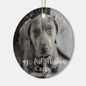 ペットドッグキャット写真私の初めてのクリスマス手書き セラミックオーナメント (左)