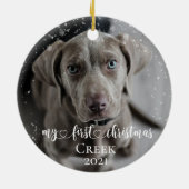 ペットドッグキャット写真私の初めてのクリスマス手書き セラミックオーナメント (裏面)
