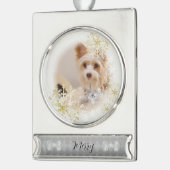 ペットドッグクリスマスホワイトオーナメント シルバープレートバナーオーナメント (左)