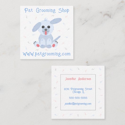 ペットドッググルーミング パーソナライズされた スクエア名刺 (正面/裏面)