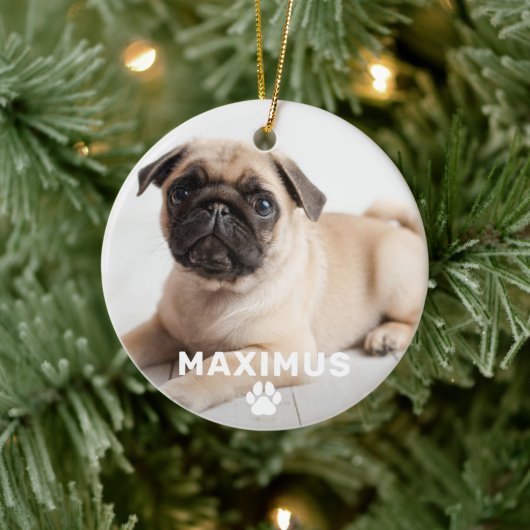 ペットドッグシンプルポープリント名前をカスタムする写真 セラミックオーナメント (ツリー)