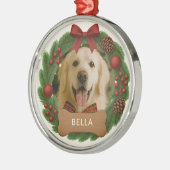 ペットドッグフォトネームホリデークリスマスリース メタルオーナメント (左)