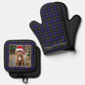 ペットドッグフォトパーソナライズされたトレンディークリスマスプレイド 鍋つかみ&鍋敷きセット (正面/裏面)