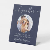 ペットドッグ結婚のオープンバーネイビーカスタムブルー 台座サイン (正面)