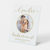 ペットドッグ結婚のオープンバーパーソナライズされた金ゴールド飲料 台座サイン (正面)