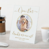 ペットドッグ結婚のオープンバーパーソナライズされた金ゴールド飲料 台座サイン (インサイチュ)