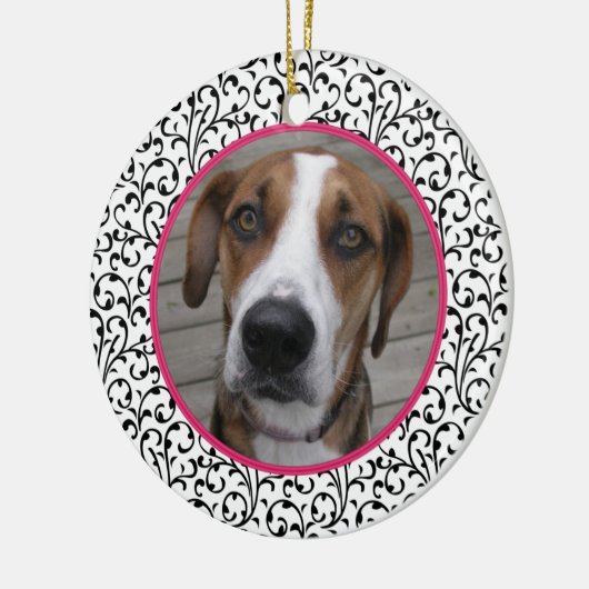 ペットドッグ記念シックフローラフォトクリスマス セラミックオーナメント (左)
